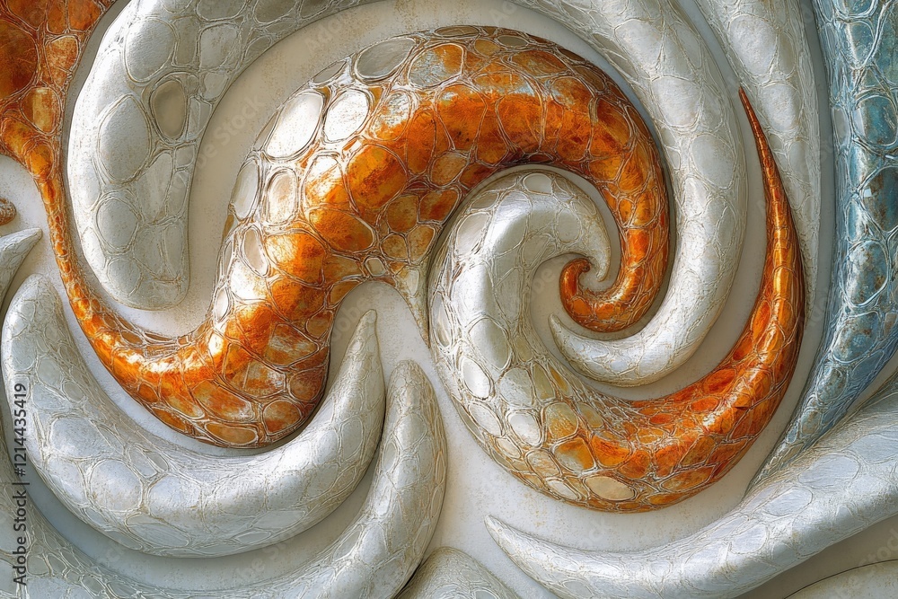 Aufkleber Intricate abstract design featuring swirling patterns in shades of orange and silver on a textured background