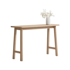 Stylish wooden table with elegant vase and flowers, perfect for modern interiors., isolated on a transparent background.