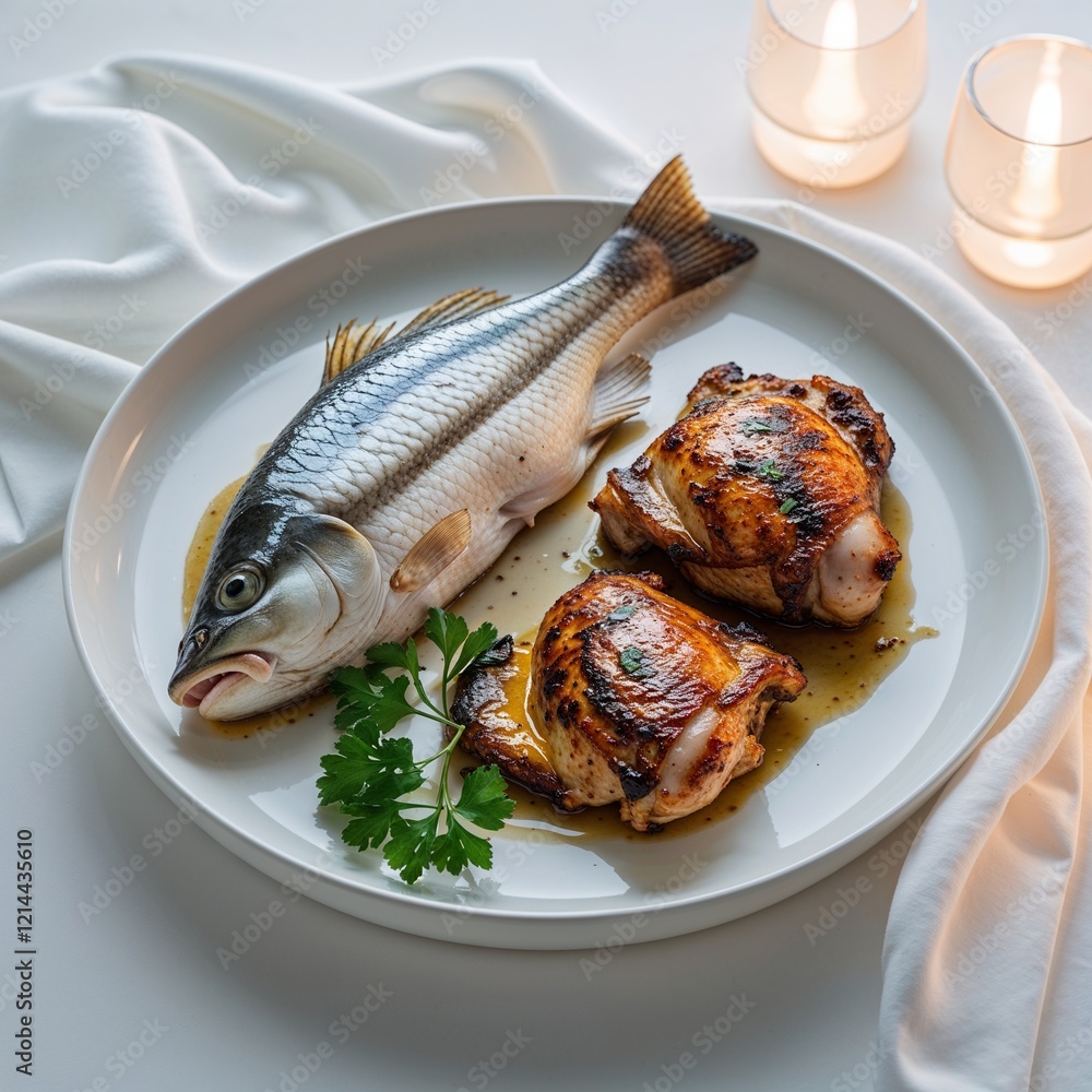 Poster grilled fish with vegetables