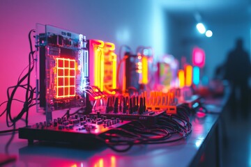 Innovative electronic displays showcasing vibrant LED technology at a tech expo in an indoor venue