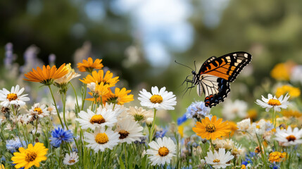 Fototapeta premium butterfly gracefully flutters over vibrant garden filled with colorful flowers