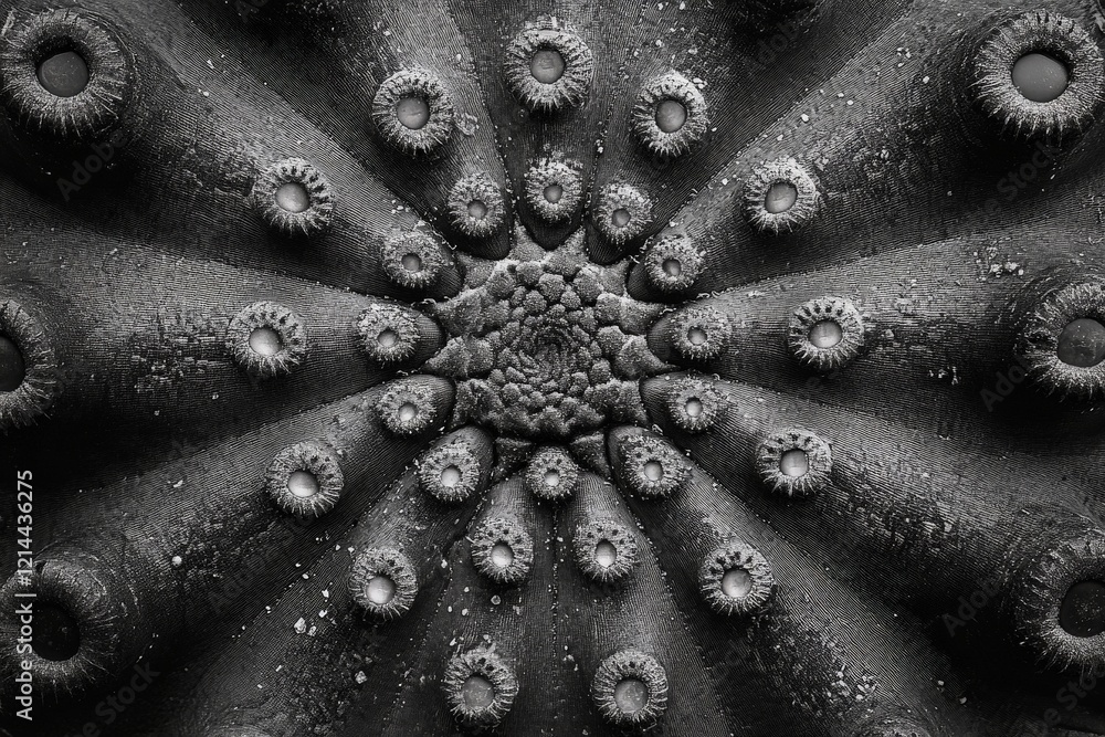 Poster detailed close-up of marine organism with radial symmetry showcasing intricate textures and structur