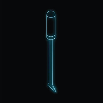 recommend clip art: Glowing awl on black background, isometric view of tool for piercing holes in leather