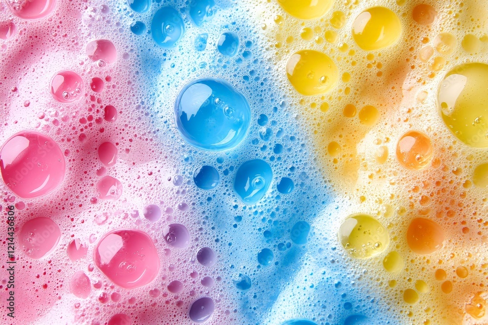 Aufkleber colorful bubbles creating a vibrant pattern on a smooth surface during a playful cleaning activity