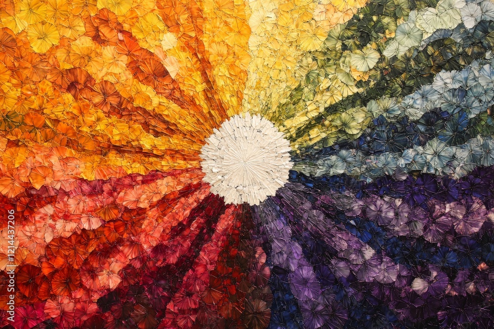 Aufkleber Colorful array of umbrellas arranged in a radiant sunburst pattern in a vibrant display