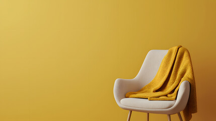 Cozy decorative chair with yellow blanket minimalist interior home decor bright space modern view comfort concept
