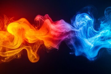 Colorful smoke swirls blend in vibrant patterns creating a dynamic visual display against a dark backdrop