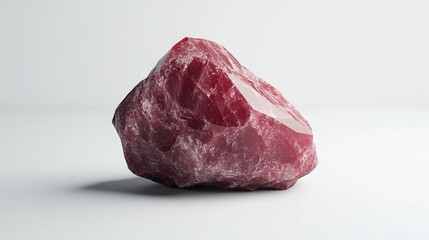 Fototapeta premium Pietra rossa rubino naturale molto grezzo su fondo bianco