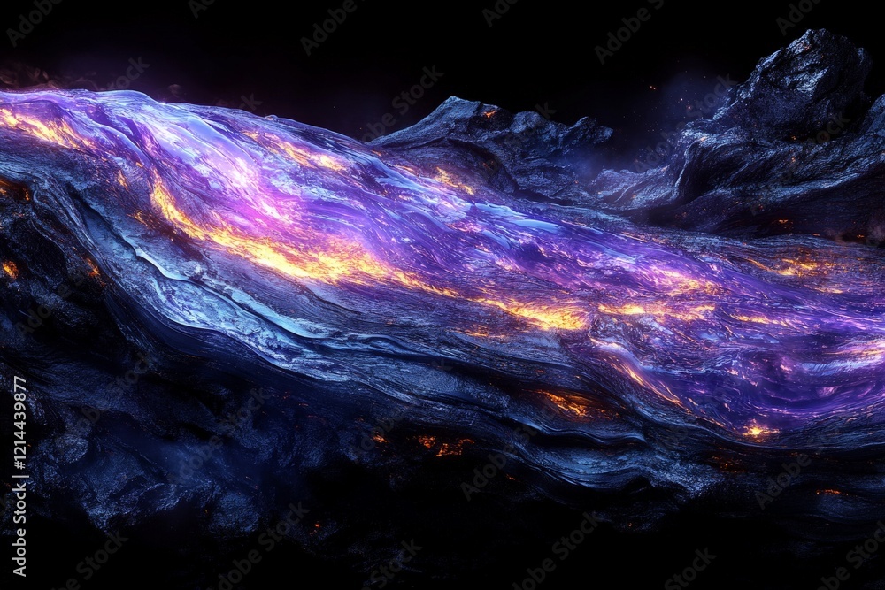 Poster cosmic landscape with vibrant colors and swirling textures in a dark space environment reflecting th