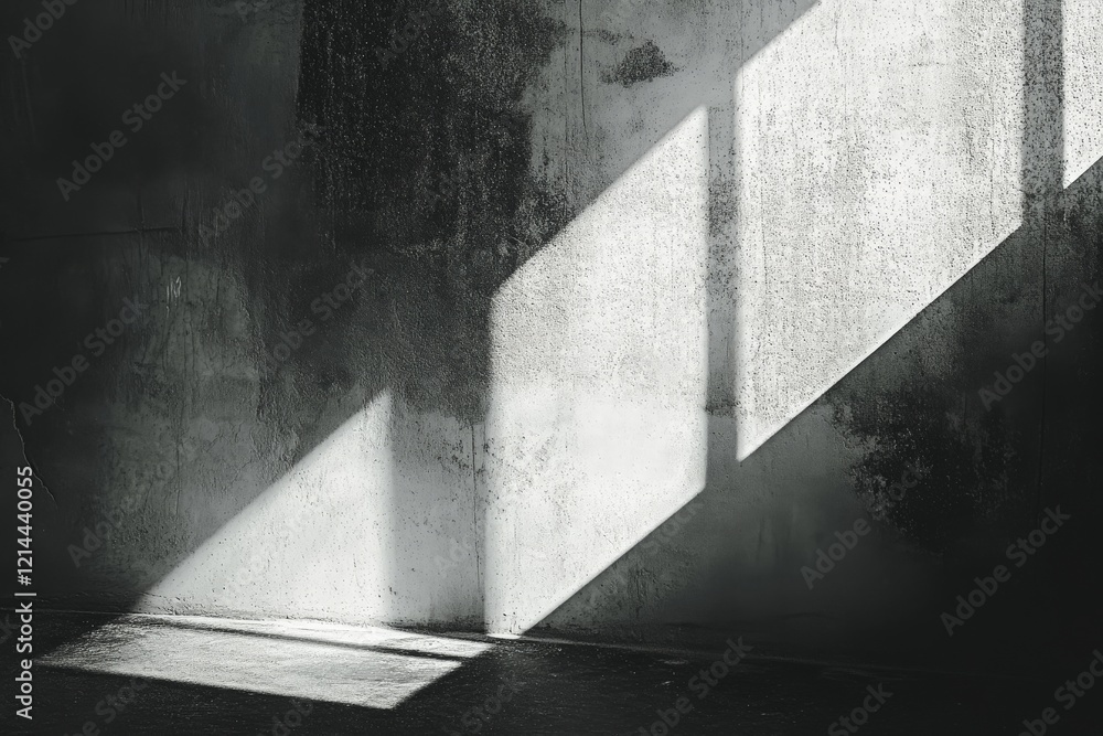 Leinwandbilder shadows cast by sunlight create an artistic pattern on a textured concrete wall in a dimly lit space