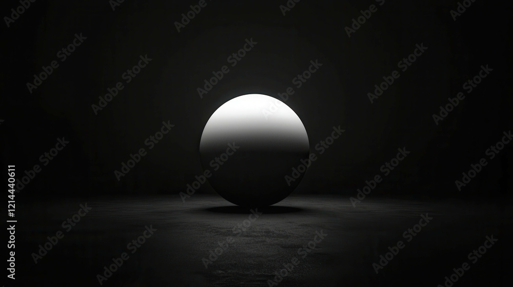 Poster mysterious sphere in darkness: subtle hints of shadows and deep black void