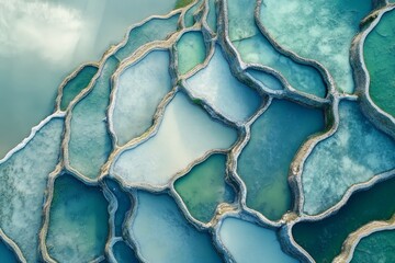 Beautiful aerial view of multicolored salt ponds in a unique landscape
