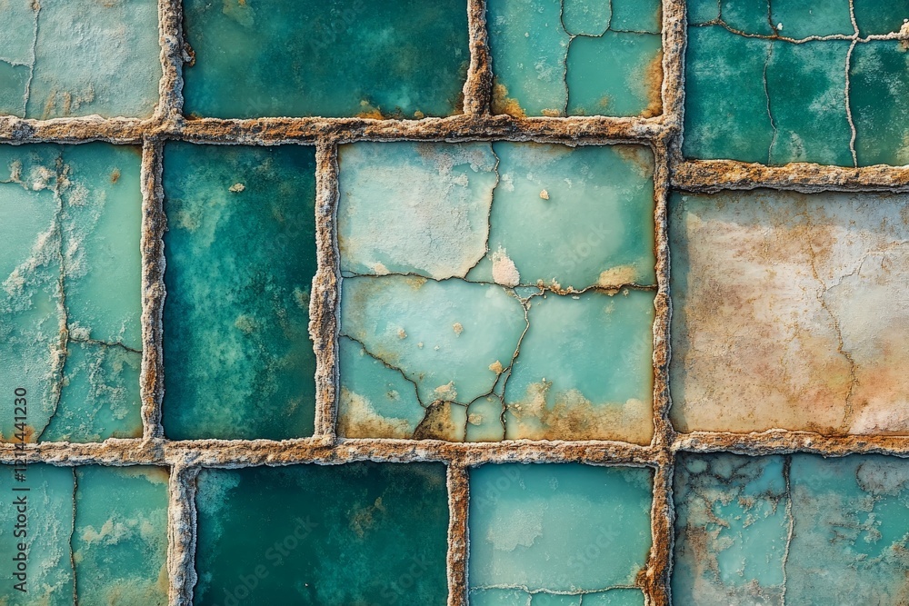 Poster colorful textured tiles creating a captivating pattern in coastal environment during daylight