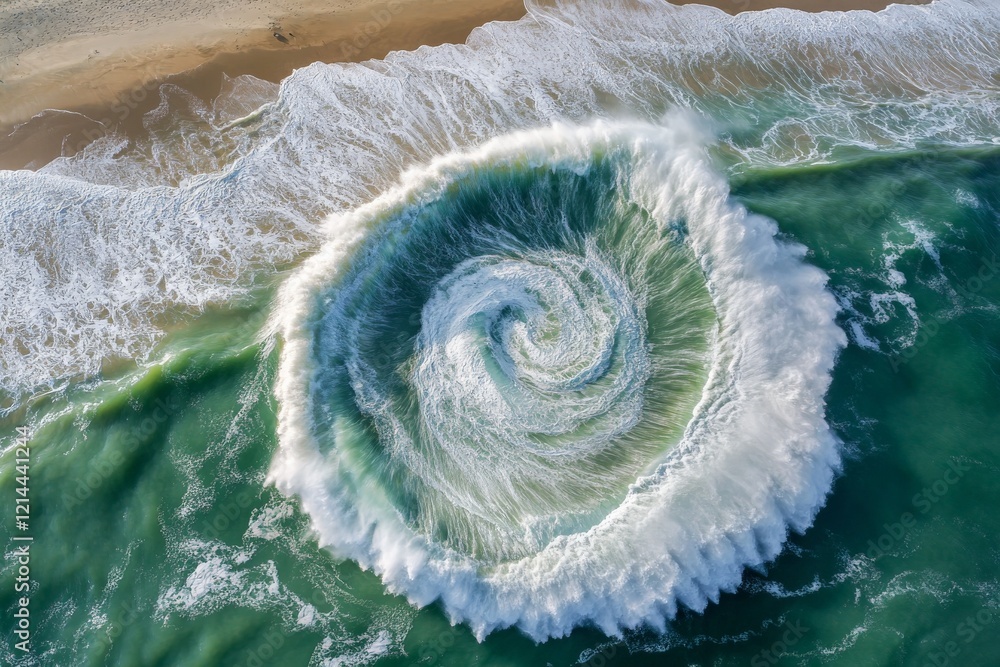 Aufkleber Coastal whirlpool forms as ocean waves collide with the shore creating a mesmerizing vortex
