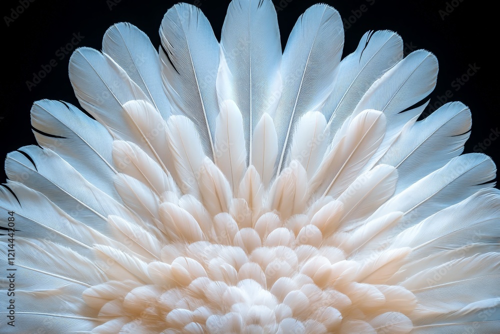 Poster delicate white feathers arranged in a stunning pattern, highlighting intricate textures and shapes i