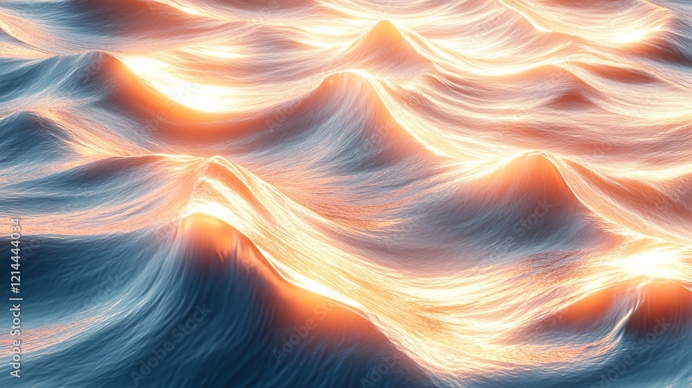 Poster vibrant waves illuminated by sunlight creating a stunning natural display at dusk over the ocean. ge