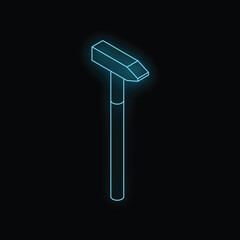 Glowing blue hammer symbolizing construction, repair, and craftsmanship, isolated on a black background