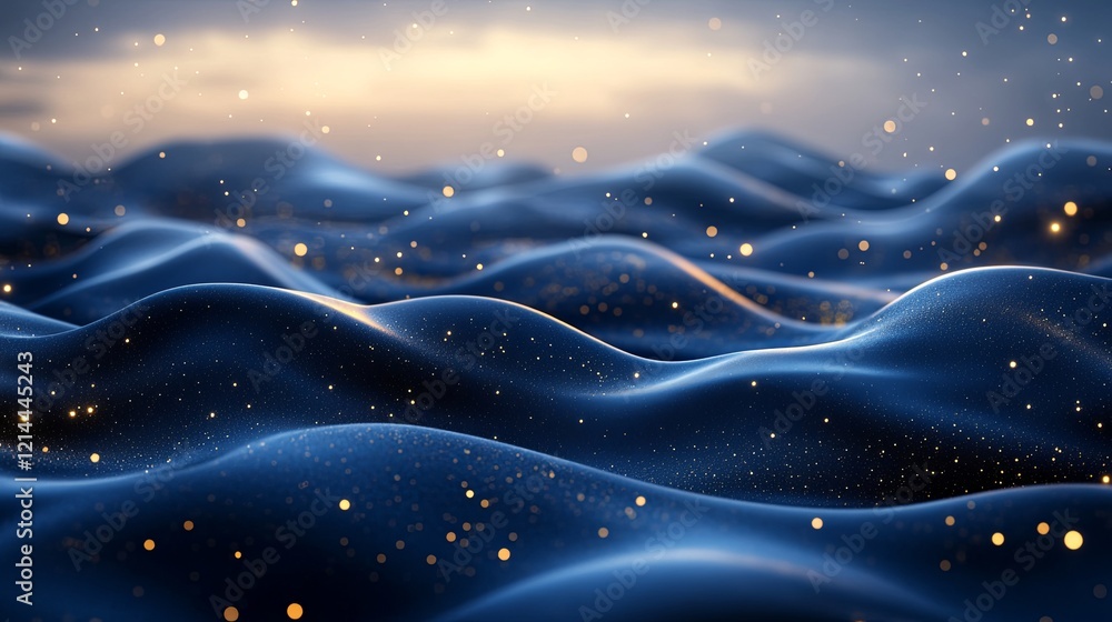 Poster water waves illuminated by shimmering lights create a serene atmosphere at dusk across a calm ocean 