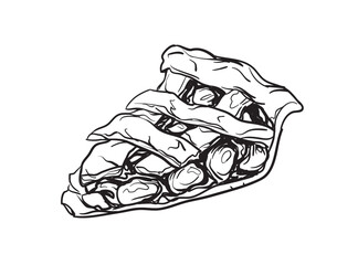 Hand drawn vector ink style decorative illustration of one slice of pie on white background