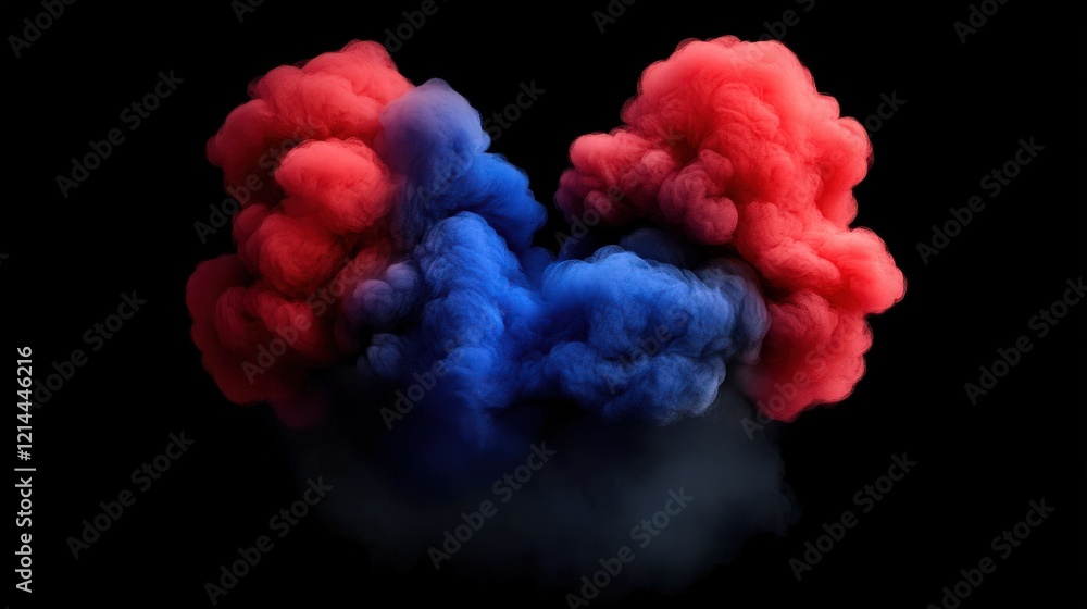 Poster red and blue ink explosions: a vibrant abstract image of red and blue ink swirling and colliding aga