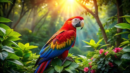 Fototapeta premium Majestic Macaw in Tropical Jungle Canopy - Vibrant Bird Stock Photo