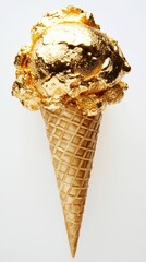 Golden ice cream melting on a crispy waffle cone, representing luxury, indulgence, and wealth
