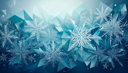 Abstract frosty design featuring geometric shapes like ice crystals and snowflakes in a soft winter color palette.