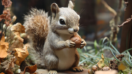 Fototapeta premium A stuffed squirrel with an acorn in its hands