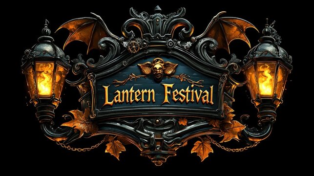 Steampunk Style Lantern Festival Logo with Decorative Elements and Warm Lighting Effects