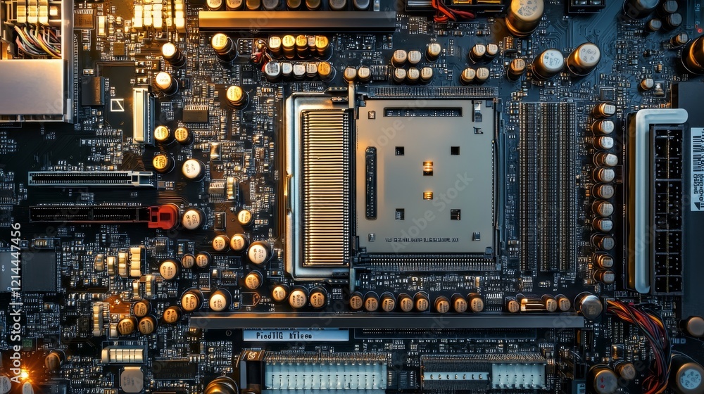 Aufkleber a detailed close-up view of the internal hardware of a computer. the scene focuses on key components