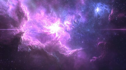 Fototapeta premium Vibrant purple nebula with bright core and stars.