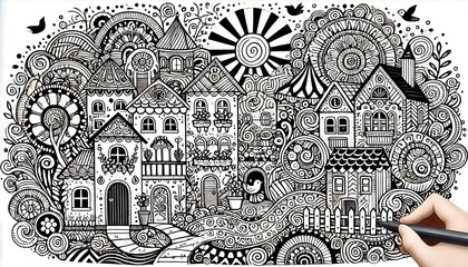 Surreal Urban Landscape: A Pen and Ink Masterpiece