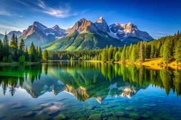 Majestic Mountain Lake Reflection: Serene Landscape Stock Photo