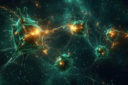 Microscopic view of virus particles, intricate details of viral structure and morphology