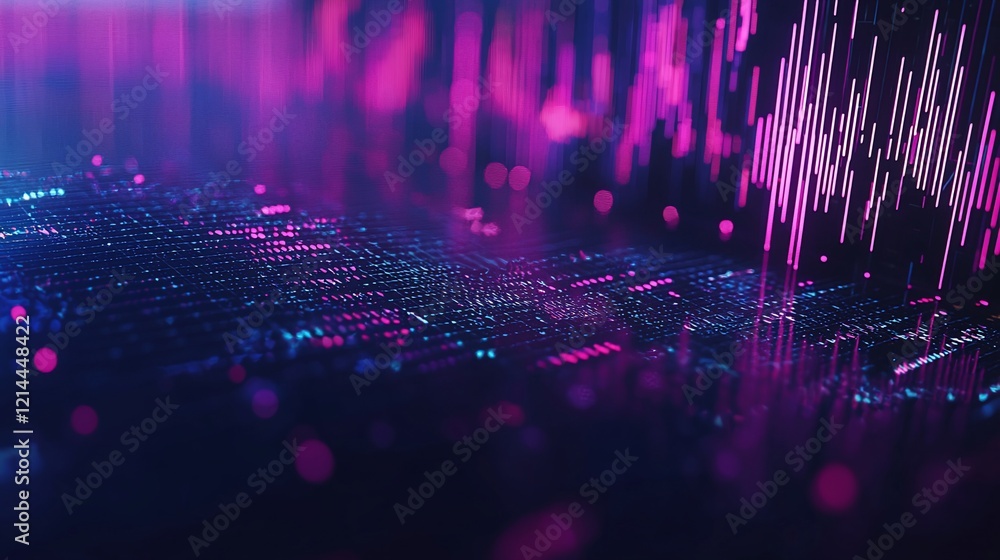 Aufkleber abstract digital data visualization with glowing pink and blue lines and particles.