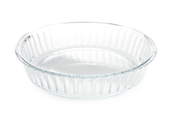 One glass casserole isolated on white. Cooking utensil