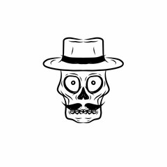 Skull with mustache and hat vector illustration isolated on white background