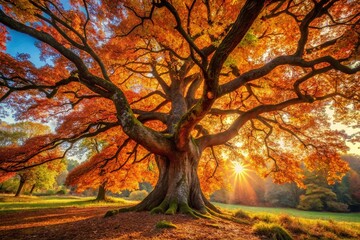Majestic Old Tree Background: Rustic Autumnal Scene for Calendar Design