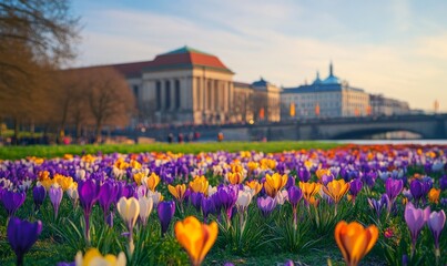 Obraz premium Crocus, flowers of spring in Germany, camera tracking