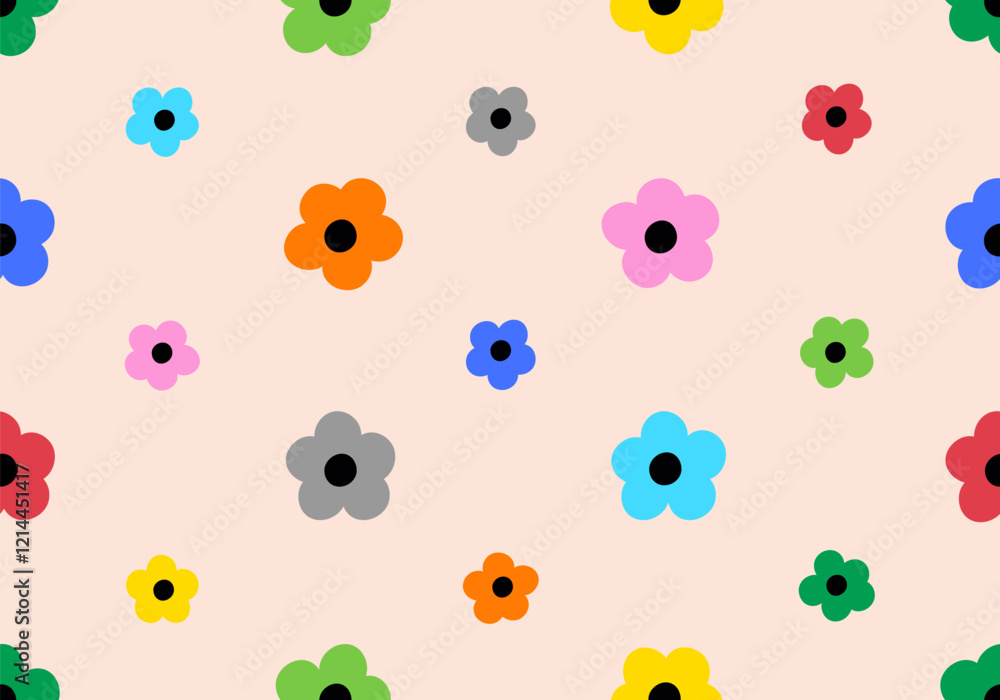 Aufkleber seamless pattern of spring colorful flower elements. fun doodle flower texture background pattern wi