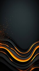 Abstract Dark Background with Orange Glowing Waves and Sparkles.