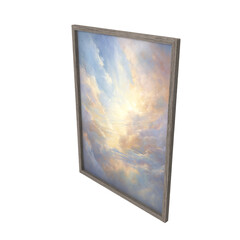 3d render of a picture oil painting in grey wooden frame, painting of a sky	