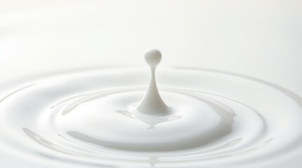 Milk drop falling on a white liquid surface and generating waves. With copy space.