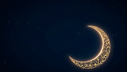 Naklejka premium Glowing Crescent Moon Night Sky Islamic Art