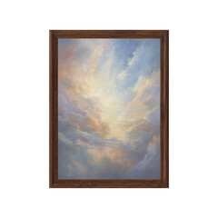 3d render of a picture oil painting in wooden frame, painting of a sky	