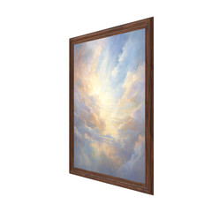 3d render of a picture oil painting in wooden frame, painting of a sky	