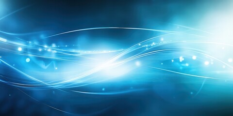 Abstract Blue Energy Waves Background: Glowing Lines and Particles