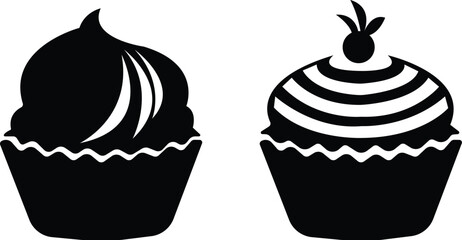 cup cake icon set.Sweet cake icon based logo design editable vector file. cup cake, slice cake, pasty, birthday cake.cake icon Design in thin line vector style. Simple Vector Illustration Logo.