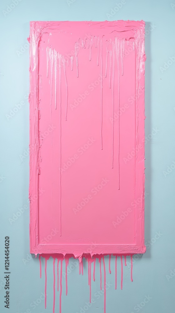 Poster pink paint dripping on a monochrome canvas creating a textured abstract artwork with a pastel backgr