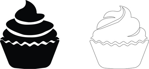 cup cake icon set.Sweet cake icon based logo design editable vector file. cup cake, slice cake, pasty, birthday cake.cake icon Design in thin line vector style. Simple Vector Illustration Logo.